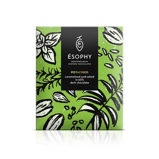 Artisanal  Salted Caramelized Pistachios Ιn Dark Chocolate 50g esophy