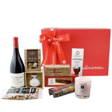 Caja navideña griega de lujo Elenianna | Cesta gourmet de comida y vino