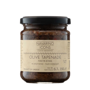 Tapenade de aceitunas Navarino Icons: Calamón y aceitunas verdes con AOVE | Receta tradicional de Messina, untable griego sin gluten, 190 g