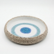 Aegean Eye Bowl handcrafted ceramic stoneware with evil eye design for luxury dining.