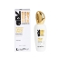 Centered group shot of the white 'mastic spa' Instant Lifting Serum bottle with its gold cap and donkey graphic, standing next to its matching closed box on a plain white background. All product text is sharp and clear.