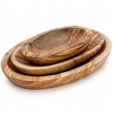 Juego de platos ovalados personalizados de madera de olivo - 3 cuencos cretenses hechos a mano