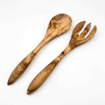 Juego de cuchara y tenedor grandes de madera de olivo personalizados de 35 cm – Hechos a mano en Grecia