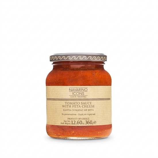 Navarino Icons Tomato Sauce with Feta Cheese 360g - Ready-to-Eat Greek Spread | Locally Harvested Tomatoes, Tangy Feta, No Pr...