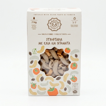 Maggiri Striftaria con pasta de aceitunas y tomate - Pasta tradicional cretense trenzada, 250 g | Vegana, hecha a mano en Heraklion, sin colorantes artificiales