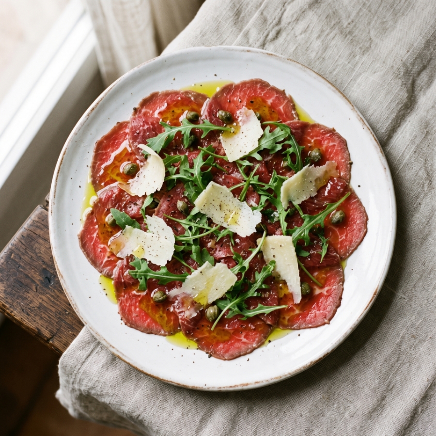 Carpaccio de Ternera con Aceite de Oliva The Governor y Parmesano
