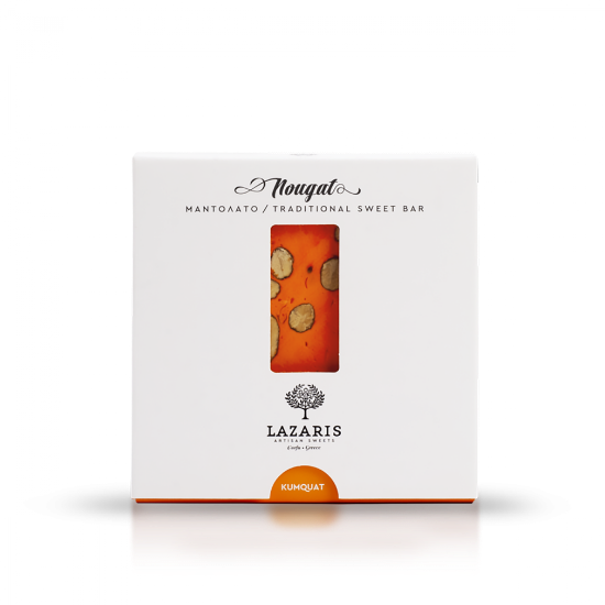Lazaris Mandolato Koumquat – Greek Almond Nougat with Kumquat, 150g by Lazaris - Primary product photo