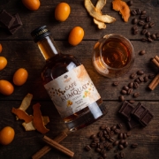 Lazaris Kumquat with Coffee – Greek Fruit Liqueur, 50ml on a clean studio background