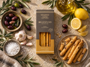 Navarino Icons Sourdough Breadsticks with Kalamon Olive, 130g on a clean ecommerce background